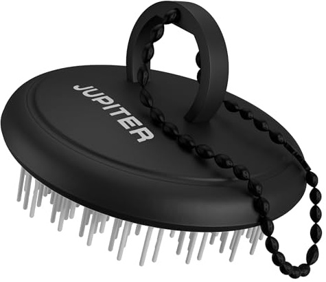 Jupiter Scalp Exfoliator - Scalp Massager Tool for Wet & Dry Hair - Ergonomic Detangler Brush - Dandruff Comb & Scrub to Remove Dandruff & Buildup and Support Circulation - Black/White