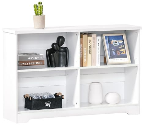 HOMCOM Wooden Cube Bookcase, 2 Tier Open Storage Shelving Unit with 4 Compartments, Freestanding Display Bookshelf for Home Office Living Room Furniture, 118 x 29 x 76cm, White