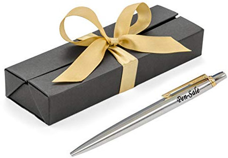 Personalised Engraved Parker Jotter Stainless Steel Gold Trim Ballpoint Pen in a Black Presentation Box with Blue Ink - Personalised Gifts for Christmas - Enter Your Custom Engraving