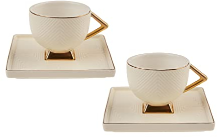 Karaca Art Deco - Juego de 2 tazas de café, tazas de café moca, tazas de café espresso, juego de tazas de café mochata, juego de tazas de café espresso de porcelana, robusta, borde grueso, porcelana