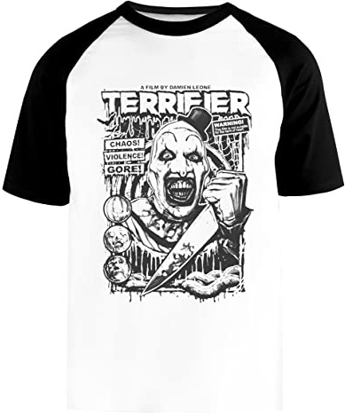 Terrifier Movie Horror Art The Clown Maglietta da Baseball Bianca Unisex Manica Corta Nera