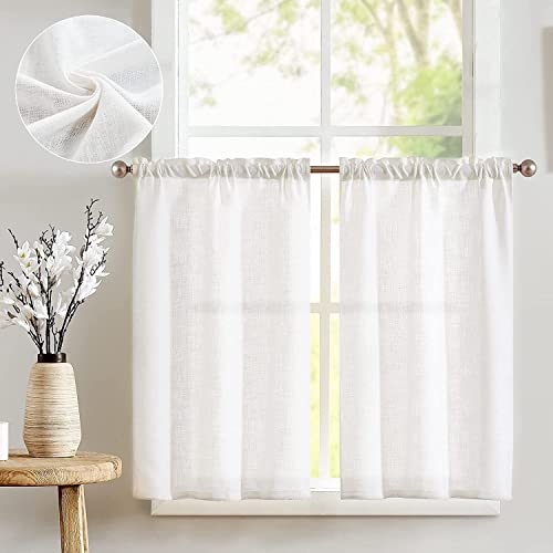 TOPICK Scheibengardinen Cream Weiß Leinenoptik Bistrogardine Wohnzimmer Küche Kleine Fenster Lichtdurchlässig Küchenvorhänge Kurz Gardinen Moderne Landhaus Scheibengardinen Tunnelzug 2er Set 65x90 cm