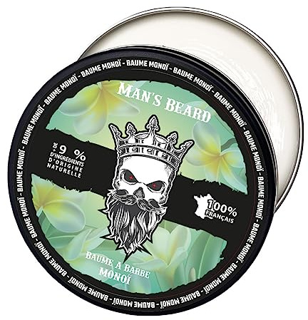 Man's Beard | Baume à barbe Monoi homme | Ingrédients d'origine naturelle | Soin de barbe adoucissant et aide à la pousse de la barbe | 100% Fabrication Française
