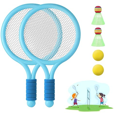 JurciCat Federball Set Kinder Badminton Set Tennisschläger Kinder Spielzeug Badmintonschläger Geschenkset für Outdoor Indoor Sport