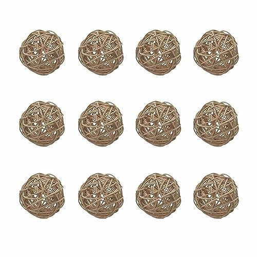 SHTGOI 12 bolas de ratán de 3 cm de mimbre de ratán, bolas decorativas, bolas de ratán, bolas naturales, adornos para cesta de mesa, techo, pared, creatividad infantil, juguetes para mascotas, de