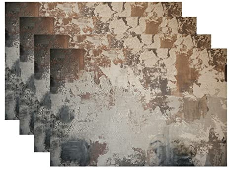 614 4Er Set Tischset Abwaschbar Platz-Matten Abgrifffeste Platzset Für Küche Speisetisch Restauran Hotel Braune Und Graue Retro-Ölfarbe, Graue Abstrakte Antik