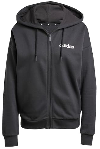 adidas Women's Essentials LINEAR Full Zip French Terry Hoodie, Black/White, S