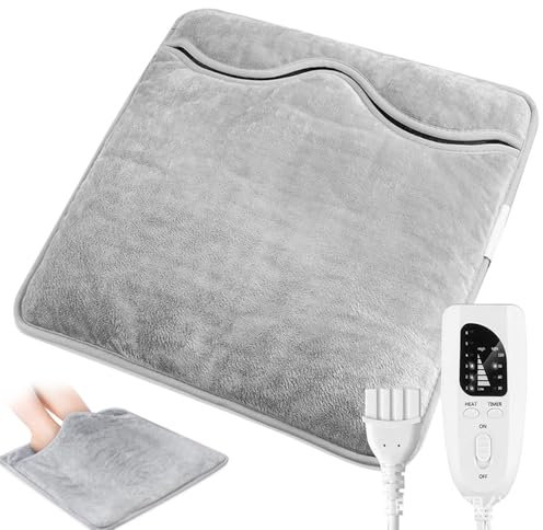 SKIKHN Calentador de Pies Eléctrico, 40x40 Calienta Pies Electrico, Eléctrica para Pies con 6 Niveles de Temperatura y 4 Temporizadores, Calentador Pies electrico Lavable pour Mujeres/Hombres
