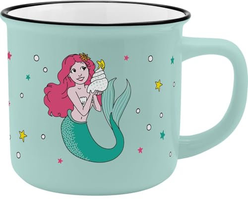 GRUSS & CO Becher Motiv Meerjungfrau | Porzellan, 35 cl, Höhe 8,4 cm, Geschenkbanderole | Geschenk, Schule, Kindergarten, Kindergeburtstag | 74102