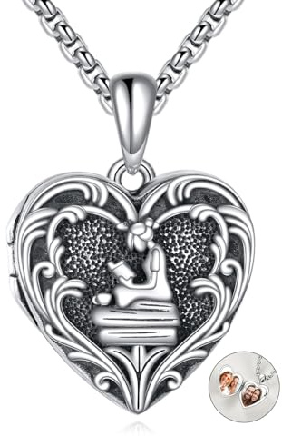 DAYLINLOVE Hjärta medaljong halsband 925 sterlingsilver som rymmer 1-2 bilder hjärtformade bildmedaljong halsband för att hålla någon nära dig, 25.6*18.7mm, Sterlingsilver, Ingen ädelsten
