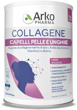 Arkopharma Collagene Capelli, Pelle e Unghie - Integratore Alimentare in Polvere, Collagene Marino con Acido Ialuronico, Vitamina C e Biotina - 1 Confezione da 260g