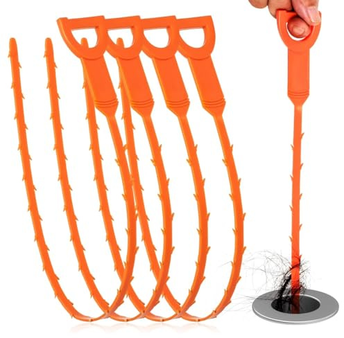 OUDQFCJ 4 Pcs Stura Lavandini e Scarichi da 25 Pollici Spirale per Pulizia Tubi Riutilizzabile Bastoncini per Pulizia Scarichi da 64 cm Ganci per Pulizia Scarichi
