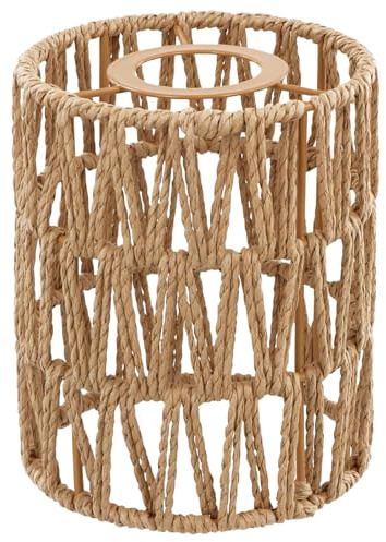 Cnwinu Lampenschirm Rattan,Boho Lampenschirm braun, Tischleuchte Ersatzschirm Zubehör für hängelampe Deckenlampe Pendelleuchten Stehlampe,H 15cm,Ø12cm (1 Stück)
