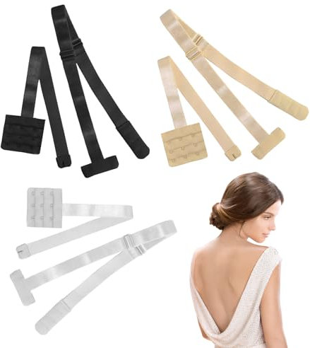UICCVOKK 3 Pairs of Low Back Bra Converters, 3 Hook & Loop Closures 3 Colours of Elastic Bra Straps, Backless Bra Extenders, Low Back Adjustable Women's Bra Extenders, Nude Black for Backless Dresses