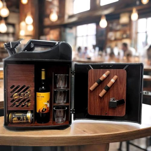 Mavdecll Mini Armadio Bar Whisky, 20L Christmas Jerry Can Bar, Mobile Storage Wine Cabinet, Guscio di Ferro + Interno in Legno, 36 * 17 * 47cm, Regalo Straordinario per Uomini/Ragazzi