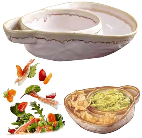 Hbbgdiy Soup and Sandwich Plate Combo Ceramic Soup and Sandwich Plate with Handle Retro Stoneware Bowl and Side Dish for Breakfast, Snack, Salad, Dessert, Beige