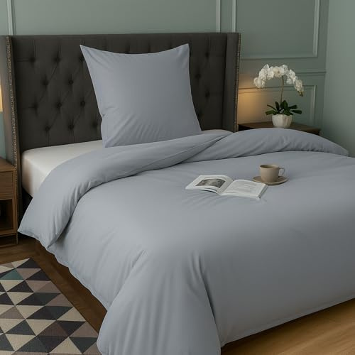 Terra Beds Bettwäsche 135 x 200 cm Set – Weicher Bettbezug aus Polyester-Baumwolle mit Kissenbezug 80 x 80 cm – Atmungsaktive, knitterfreie und Pflegeleichte Bettwäsche – Silber Grau