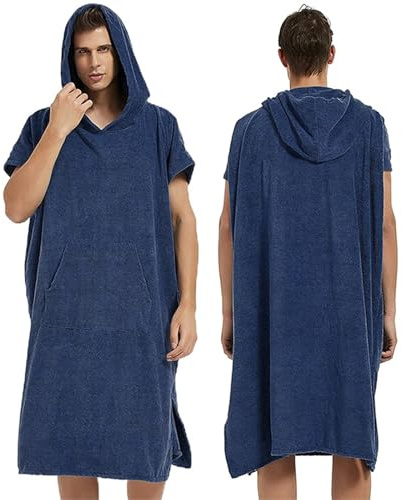 Bauzuoyo Poncho da bagno in spugna, da uomo, da spiaggia, da surf, da bagno, da surf, da surf, accappatoio, per surf e nuoto, con tasche, Blu marino, Taglia unica