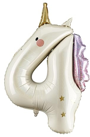 Unicorn Shaped Number 4 Jumbo Foil Balloon | Girls Birthday Party Decorations, Pink White Pastel, Princess Theme, Magical Celebration, Air or Helium Fill