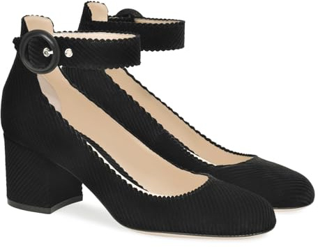 Eleganti Scarpe da Donna in Velluto a Coste con Tacco Grosso,Comode Décolleté Mary Jane con Punta Arrotondata,Scarpe con Tacco Alto e Cinturino alla Caviglia per Matrimoni,43 EU