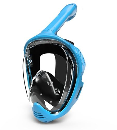 FytStycale Masque de Snorkeling Intégral Adulte Enfant Lunettes de Plongée Tuba Intégré Visière Large Silicone Confortable Antifuite Système Sec Pliable pour, Bleu, S Enfants De 6 À 12 Ans