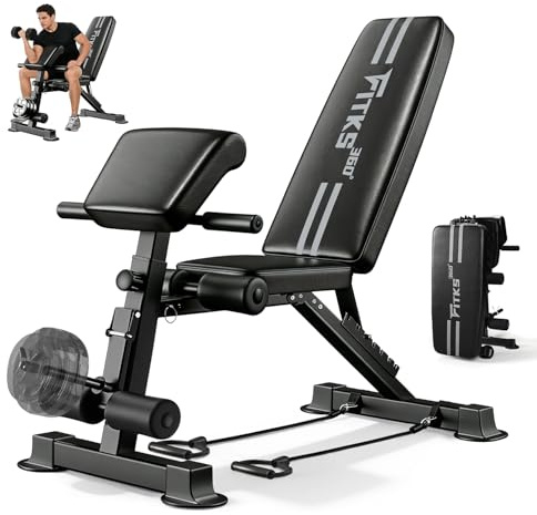 SOFTHOM Banco Musculación Plegable Multifunción, Banco Pesas Ajustable en Casa, 13 en 1 Entrena Cuerpo Completo, Soporta 400KG, Bandas de Resistencia, Espalda/Pecho/Pierna, Gym en Casa