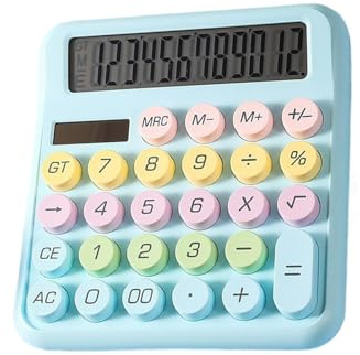miniräknare – 1-pack, 12-siffrig soldriven färgglad räknare, rund knappskrivbord miniräknare för kontor, skola, , resor – perfekt för studenter och proffs