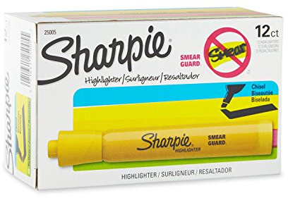 Sharpie Tank Style Highlighters, Chisel Tip, Yellow, 12 Count