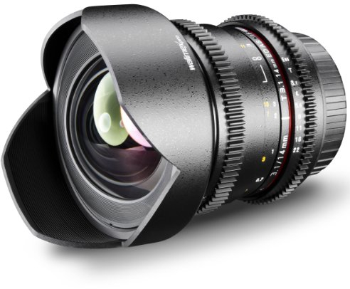 Walimex Pro 14mm 1:3,1 VDSLR Foto- und Videoobjektiv (inkl. fester Gegenlichtblende, IF, Zahnkranz, stufenlose Blende und Fokus, Weitwinkelobjektiv) für Olympus Four Thirds Objektivbajonett schwarz