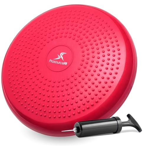 ProsourceFit Core Balance Disc Trainer, 14 Diameter with Pump for Fitness, Balance Training, or Seating; Wobble Board for Core Stability; Flexible Floor Cushions for Kids, Red