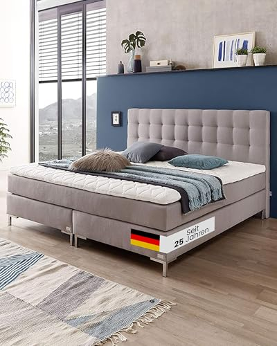 WELCON Boxspringbett ORIGINAL Rockstar 180x200 H3 mit Topper hellgrau mit 1126 freistehenden TTF (Tonnentaschenfederkerne) - Premiumklasse für 5 Sterne Hotels