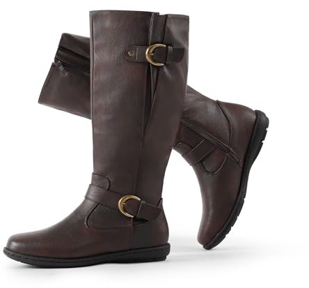 DREAM PAIRS Women's Wide Calf Knee High Boots, Fashion Faux Fur-Lined Winter Boots,Size 8,Wide/Calf/Brown,SUMMIT-W