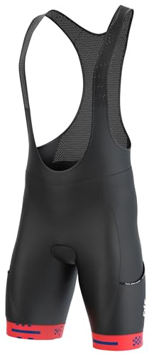 FDX Men Cycling Bib Short with 4D Gel Chamois Pad & Cargo Pockets Red L