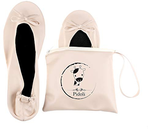 Ballet Flats Shoes -Women's Foldable Portable Travel Roll Up Shoes with Pouch (Nude, 6.5)