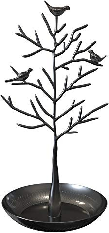 WELL-STRONG Jewelry Tree Necklace Earring Holder Modern Cute Bird Jewelry Stand for Women Girls Teen Black
