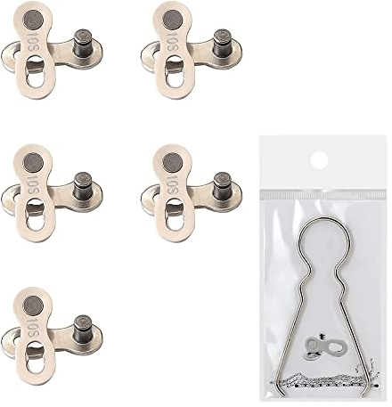 Lahviuu Enlace Perdido de Bicicleta,5 Pares Cadena Bicicleta Eslabon Rapido Falta Link Reutilizable Plateado Eslabones Conector Enlace Conexión Cadena,para Velocidad 10,con Herramientas