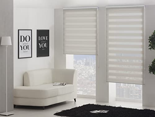 Purline | Estor enrollable noche y día ancho x alto 160 x 250 – Cortina día y noche medida tela 157 x 245 cm Instalación noche y día a pared o techo – Cortina día y noche color crudo