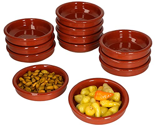MamboCat Cazuela 12er Set Schalen Bruno aus Ton glasiert Ø 10,2cm Größe XS 70ml Gefäß hitzebeständig I Ton-Schälchen für Dips Tapas Fingerfood Dessert & Co I Unikat Handarbeit Vintage I Mittelalter