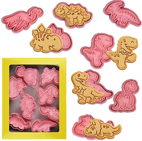 8 Pcs 3D Dinosaur Cookie Cutters With Plunger Stampers