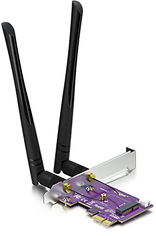 10Gtek PCIE X1 to M.2/NGFF (A+E Key) WiFi Bluetooth Wireless Module Adapter Card with Dual-Band 2.4&5G 2X 5dBi Antenna