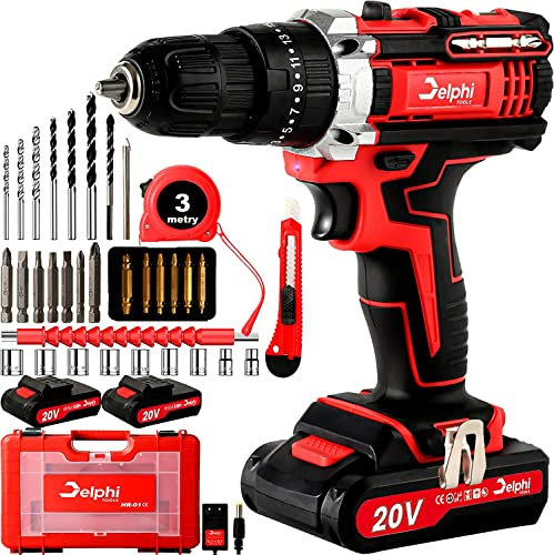 Atornillador de impacto a batería Delphi 2 x 20 V, 1,5 Ah, frecuencia de impacto 6800/27200 rpm, juego de accesorios máx.