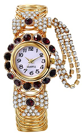 JewelryWe Uhren Damen Elegant Analog Quarz Armbanduhr mit Stretchband Elastischen Metall-Armband Luxus Strass Diamanten Damenuhr Lässige Uhr Geschenk für Frauen Mädchen Lila