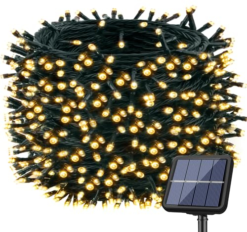bitjam 22M 220LED Catena Luminosa Esterno Solare, Impermeabile Luci Solari Esterno 8 Modalità PVC Lucine, Luce Natale da Esterno Energia Solare Per Giardino Albero Festa Patio - Bianco Caldo