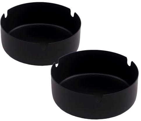 Ashtray Stainless Steel Cigarette Ashtray Ash Tray for Cigarettes 2 Pack (Black, Large-3.94in)
