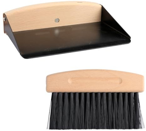 Thyonta Petite pelle à poussière et brosse – Mini pelle à poussière et brosse à main en bois portable pour nettoyer et balayer les tables de comptoir (noir)