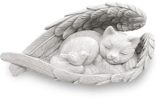 Onperpoe Pierre tombale Chat avec ailes d'ange Chat Ange Pierre commémorative pour l'extérieur Pierre tombale Animal en polyrésine Figurine de jardin Magnifique souvenir Maison Décoration funéraire