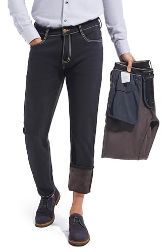 ziilay Stretch termojeans avsmalnande smal passform super-mjuka fleece män termobyxor vinterbyxor fodrade vinterjeans, svart, 36W / 32L