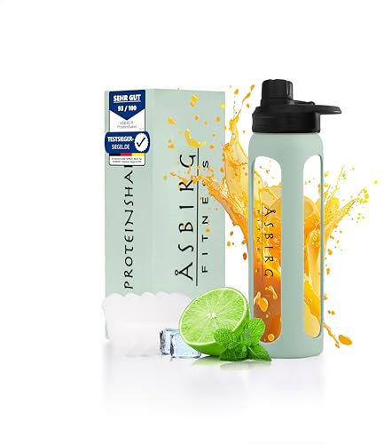 Asbirg Fitness 2.0 | Shaker per proteine in vetro | Shaker per proteine | Borraccia | con sfera a spirale | (verde pastello)