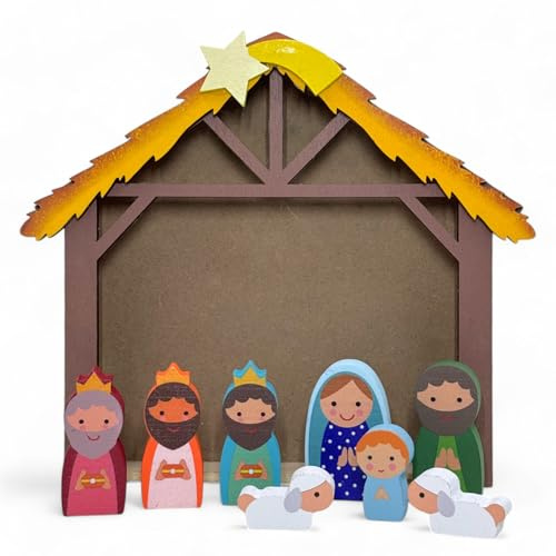MIJOMA - Belle figure del presepe in legno dipinte a mano - Statuette perfette per la decorazione natalizia in vari set e stili tra cui scegliere (9 pezzi - 5 cm di altezza)