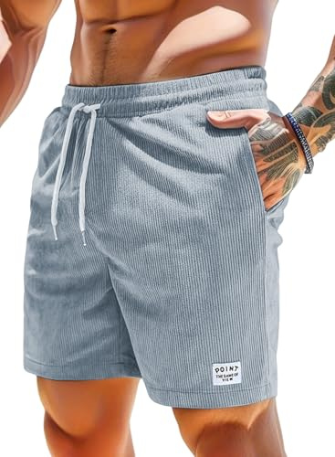 Pantalones Cortos Hombre Casual Cómodo Bermudas Shorts Verano Suave Ligero Pana Algodón Cargo Cortos Deportivos con Bolsillos Gris Claro L